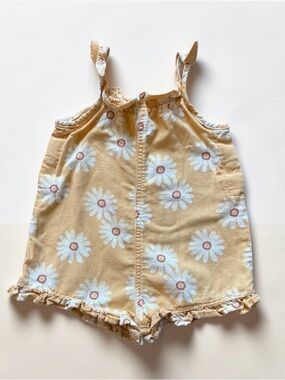 Linen Yellow Daisy Romper | White Floral Print | 2T